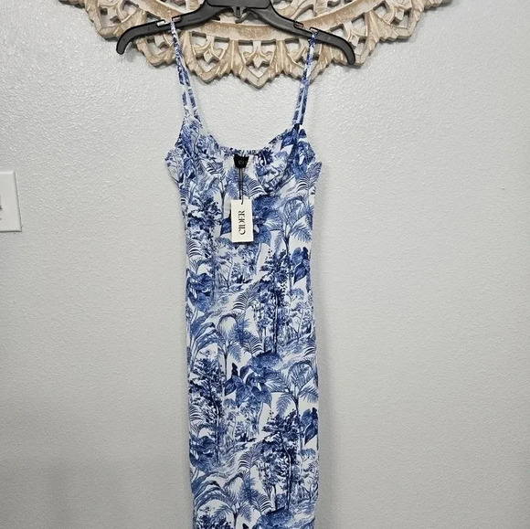 NWT Cider Landscape Painting Midi Side Slit Slip Dress - Picture 7 of 8